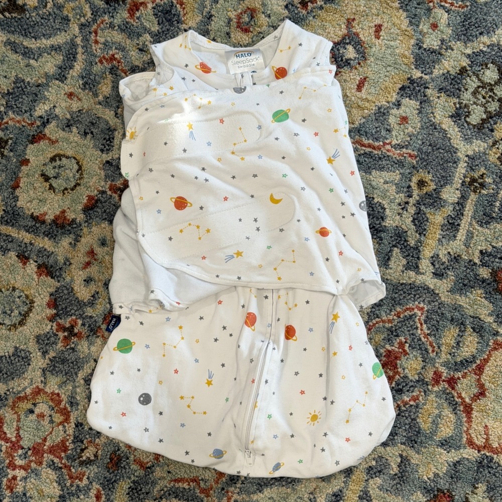 HALO SleepSack Swaddle Boys NB 0-3M White Space Planet Print Celestial GUC*